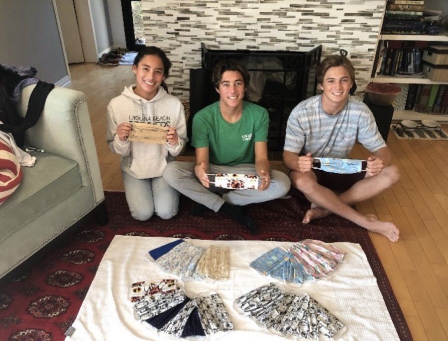 The club founders of Sewing for SoCal. From left to right: Myha Pinto, Michael Pinto, and Jackson Golden. (Taken by Evan Pinto.)