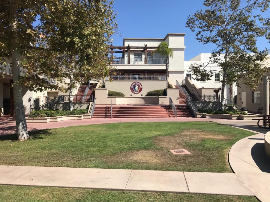 The high school quad lacks its usual vibrancy from student activity. Students were last on campus in regular attendance on March 12 this year.