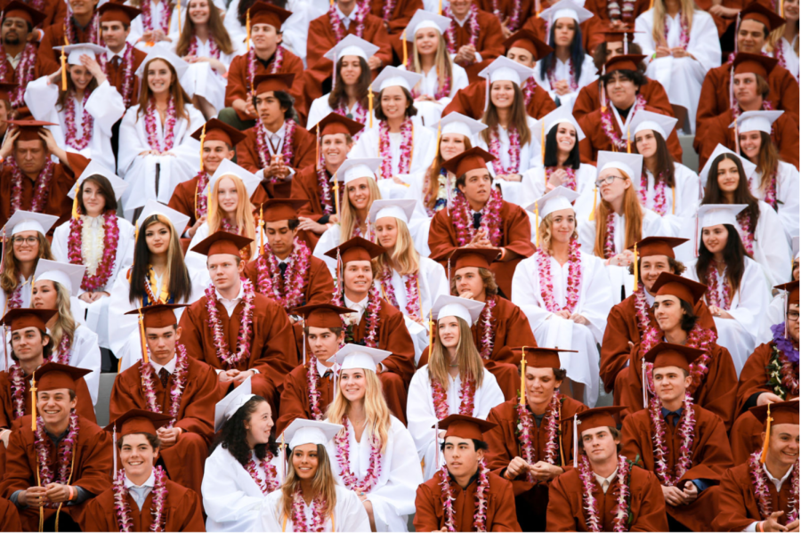 Graduates+from+the+class+of+2020+don+their+maroon+and+white+robes.