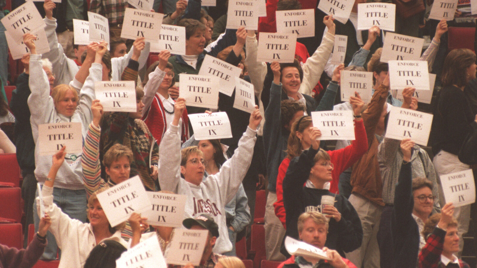 Students protesting for the enforcement of Title IX at an NCAA Women’s Basketball Tournament in 1995.