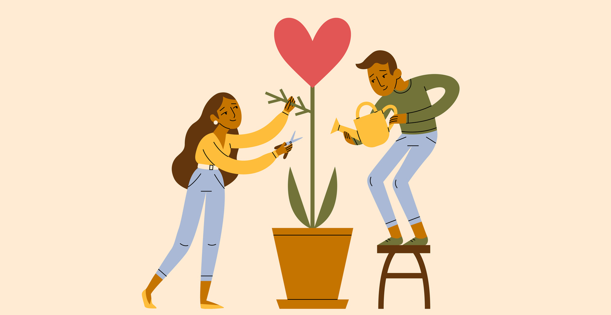 A young man and woman work together to grow their love and improve their committed relationship.